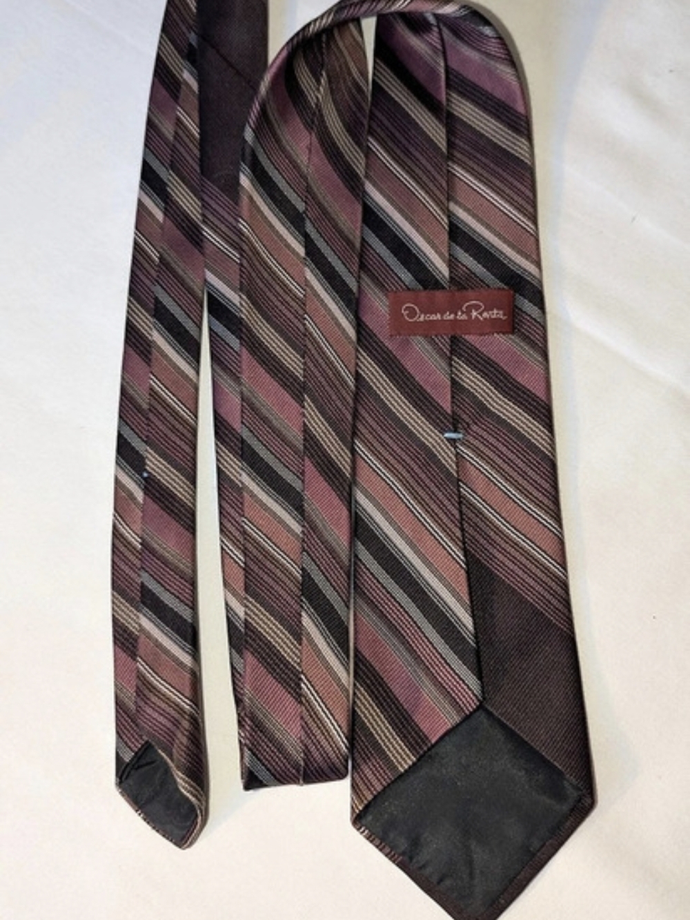 Oscar de la Renta Men's Designer Striped Tie Purple/Black/Gray/Beige 1 Pc